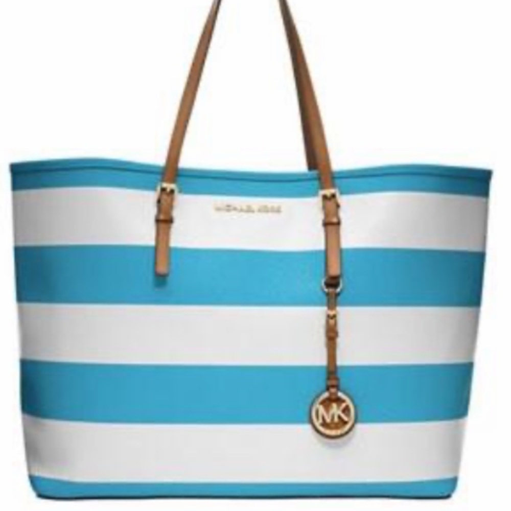 MK jetset blue and white bag